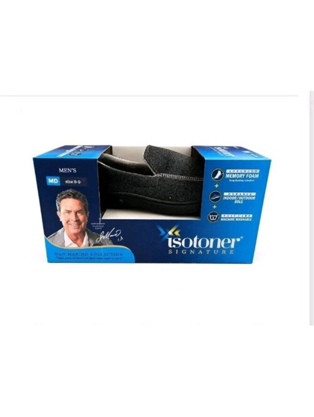 Men's Isotoner Signature Dan Marino Memory Foam Slipper Moccasin Blk MD 8-9 NEW